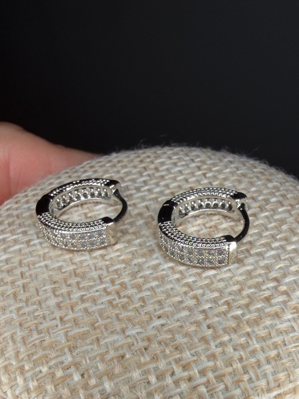 Petite Silvertone Pavé Huggie Hoop Earrings